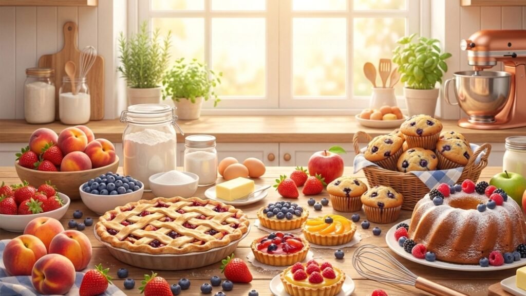 Baking with seasonal fruit showing balanced flavors using fresh fruits in homemade desserts