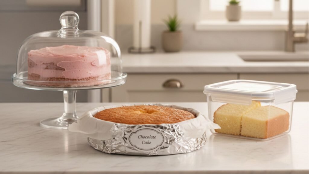 Cake storage tips showing how to store cakes properly to keep them fresh longer