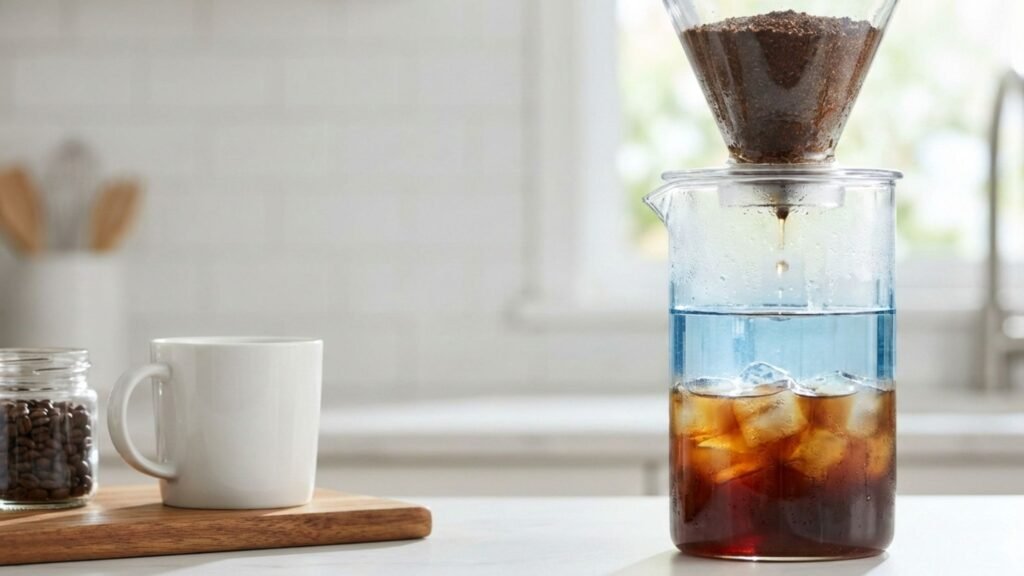 Cold brew coffee process with 12-hour steeping for smooth, rich flavor