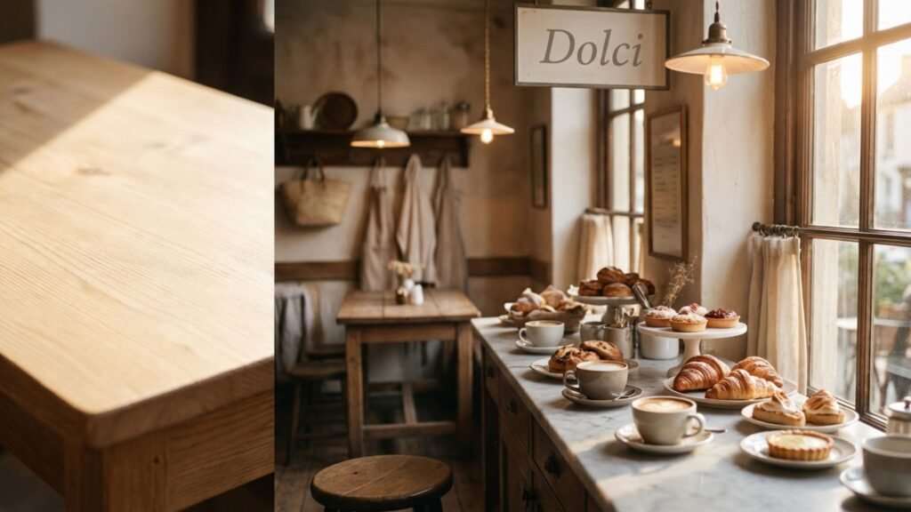 Cozy café aesthetic at home with warm lighting, soft textures, and stylish décor elements