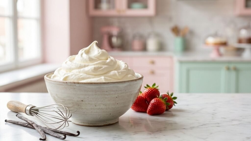 homemade whipped cream recipe with soft peaks for desserts